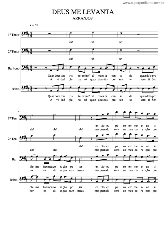 Partitura da música Deus Me Levanta Para Quarteto Masculino v.2