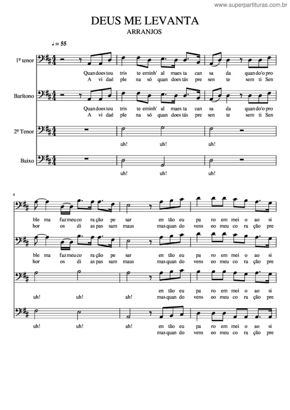 Partitura da música Deus Me Levanta Para Quarteto Masculino