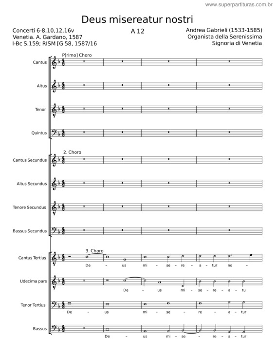 Partitura da música Deus Misereatur Nostri A 12