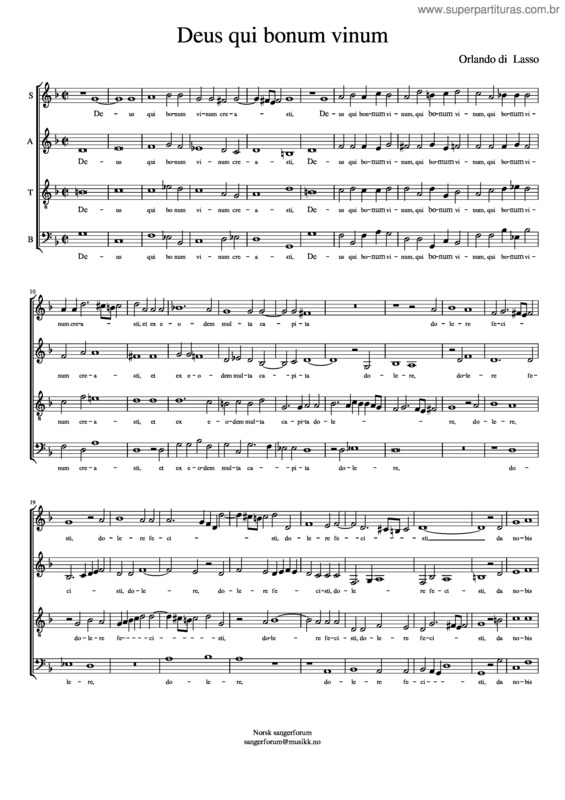 Partitura da música Deus Qui Bonum Vinum