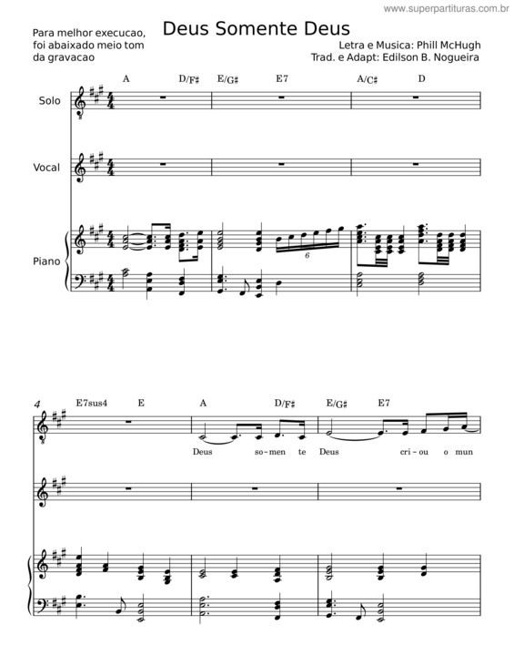 Partitura da música Deus Somente Deus v.2