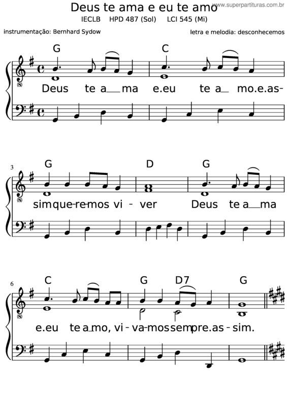 Partitura da música Deus Te Ama E Eu Te Amo