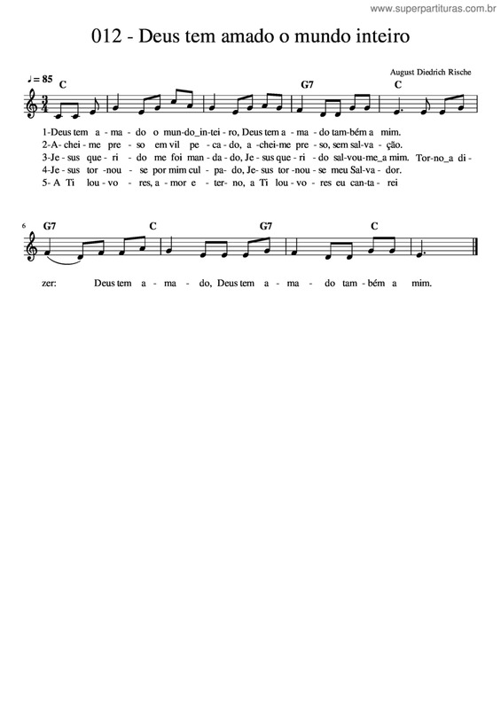 Partitura da música Deus Tem Amado O Mundo Inteiro