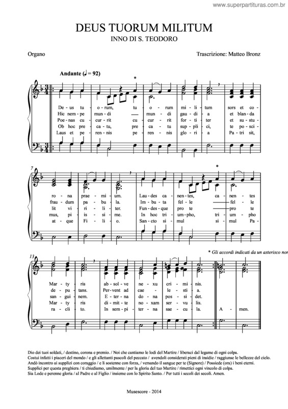 Partitura da música Deus Tuorum Militum