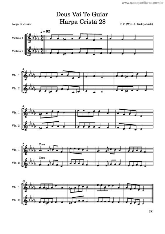 Partitura da música Deus Vai Te Guiar Harpa Cristã 28