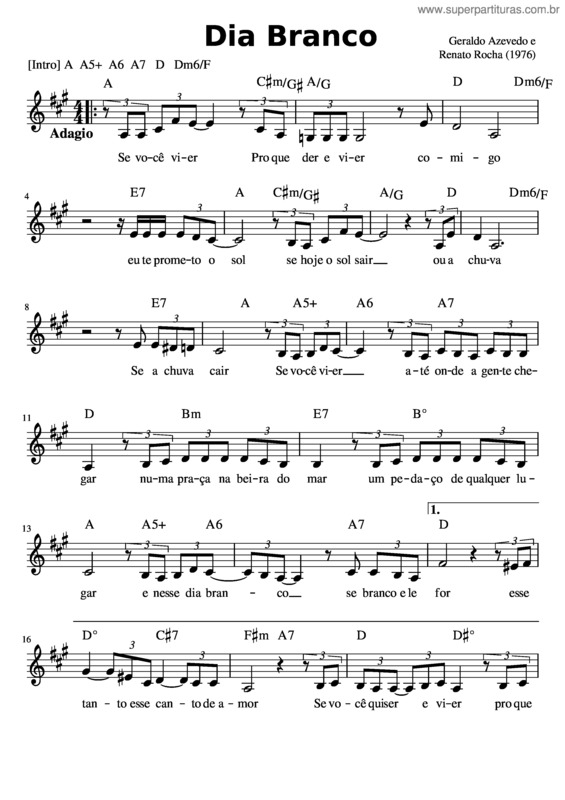 Partitura da música Dia Branco v.4