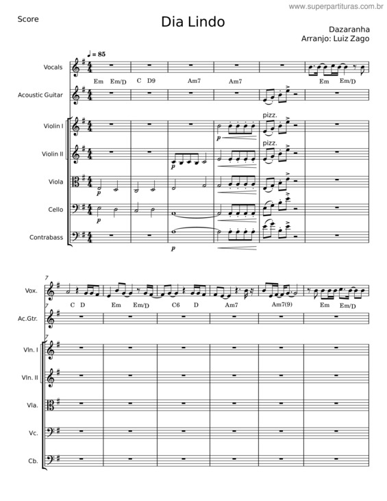 Partitura da música Dia Lindo