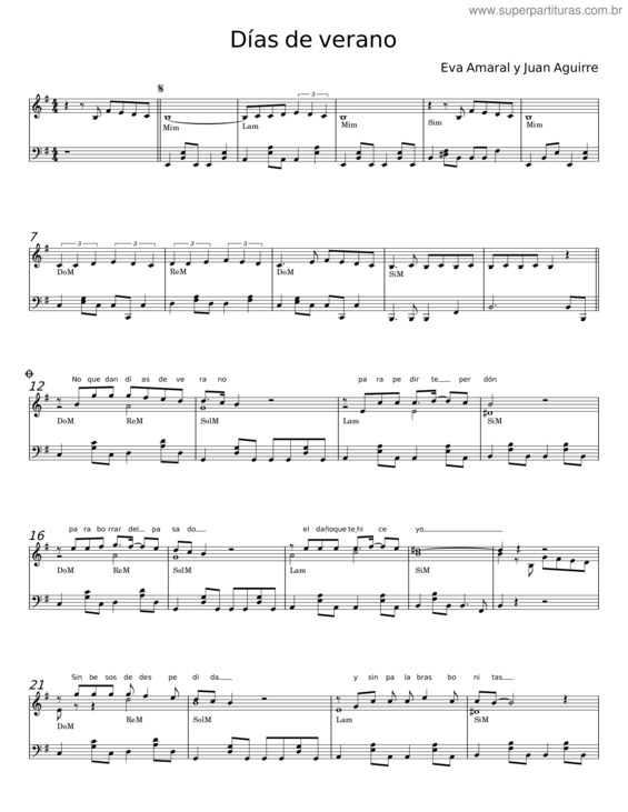 Partitura da música Dias De Verano