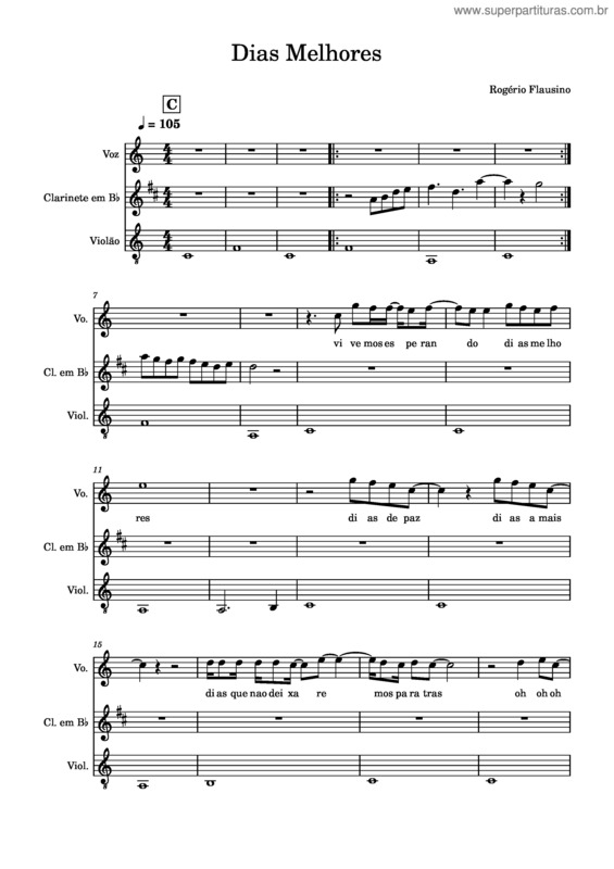 Partitura da música Dias Melhores Clarinete E Violão