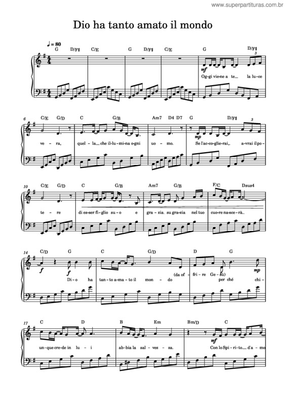 Partitura da música Dio Ha Tanto Amato Il Mondo