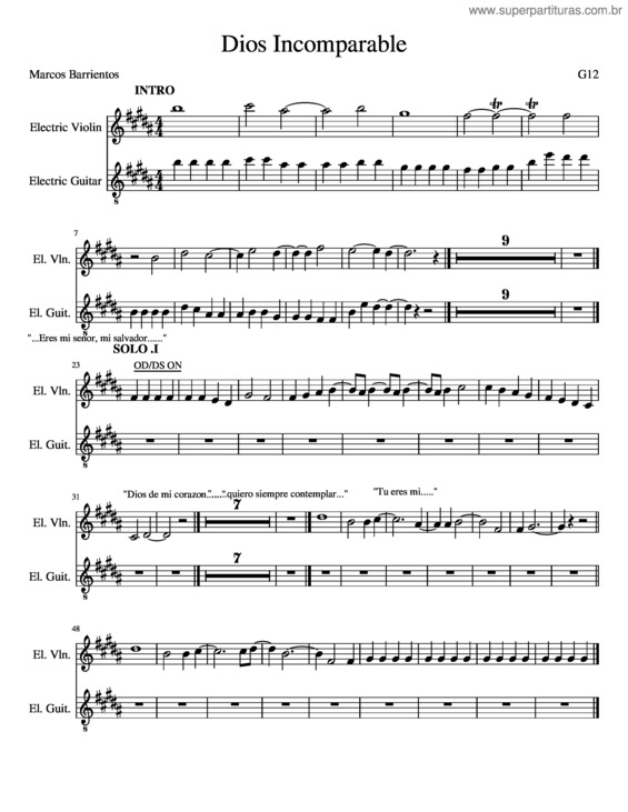 Partitura da música Dios Incomparable