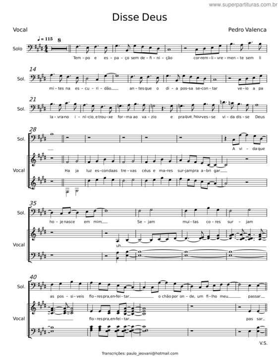 Partitura da música Disse Deus