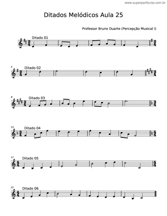 Partitura da música Ditados Melódicos Aula 25