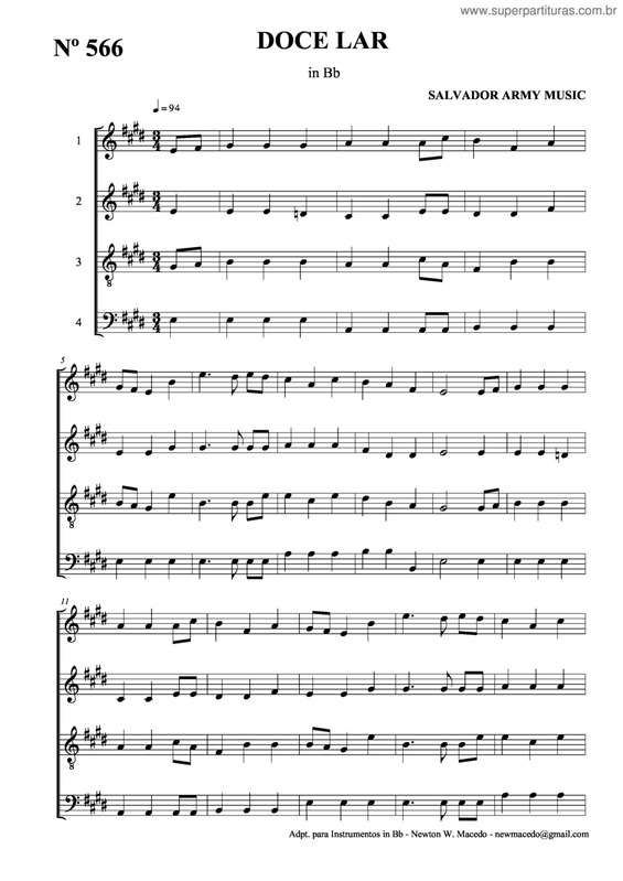 Partitura da música Doce Lar v.3