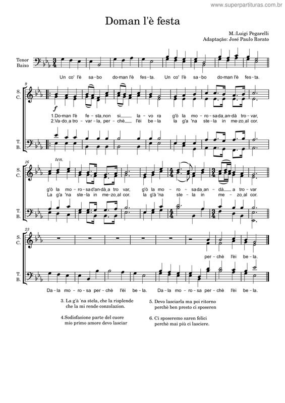 Partitura da música Doman L'è Festa