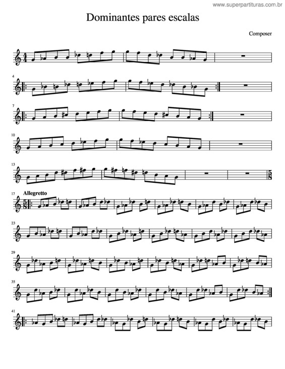 Partitura da música Dominantes Pares Escalas