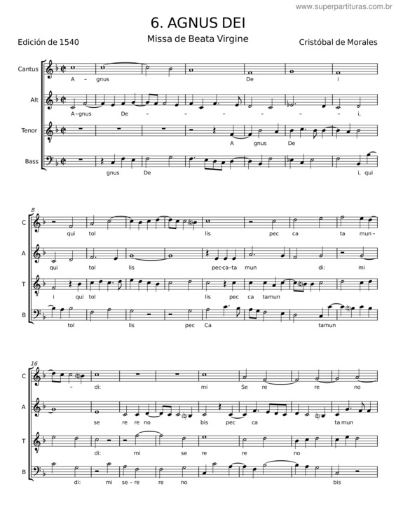 Partitura da música Domine Deus, Agnus Dei