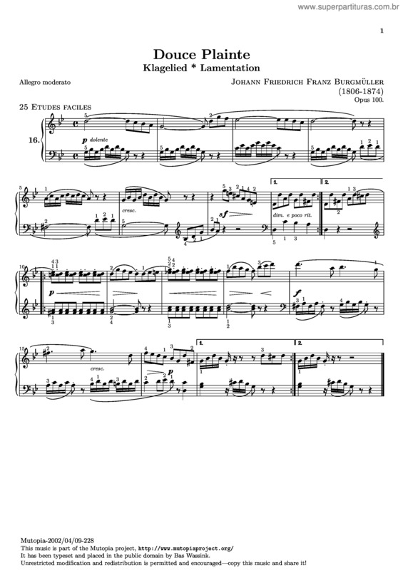 Partitura da música Douce Plainte