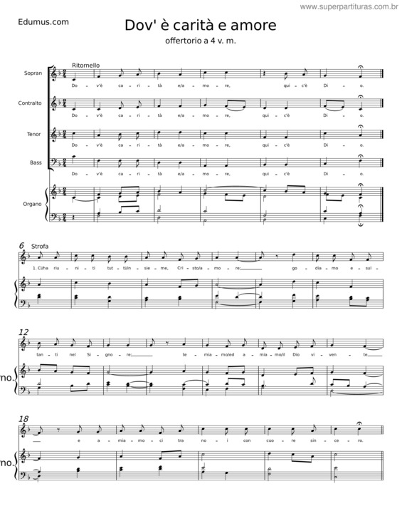 Partitura da música Dov’È Carità E Amore