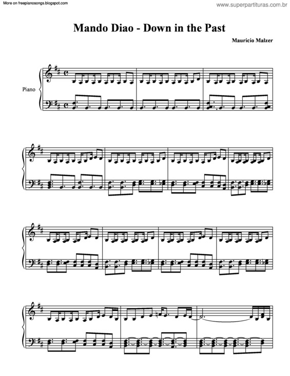 Partitura da música Down In The Past