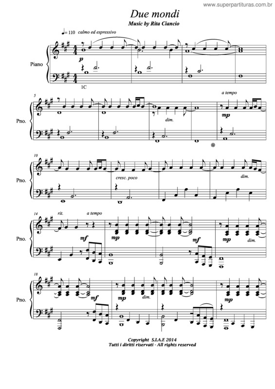 Partitura da música Due Mondi