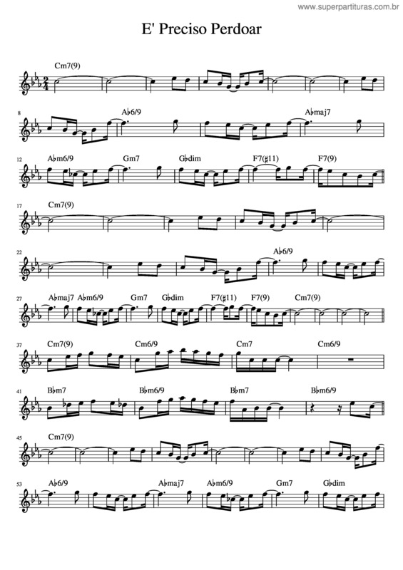 Partitura da música E` Preciso Perdoar v.2