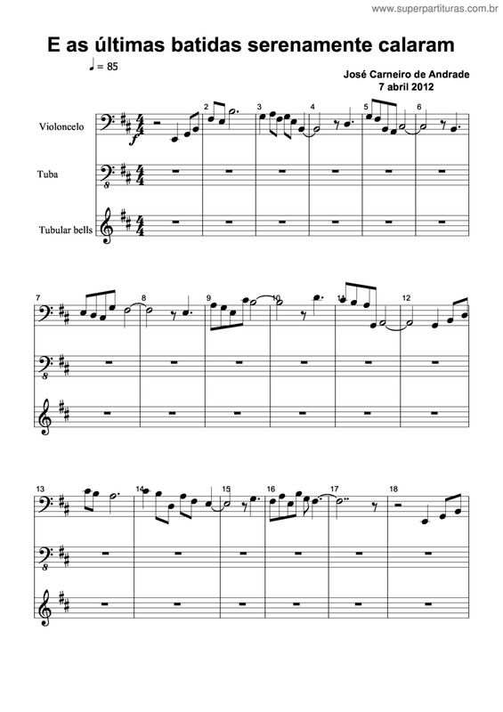 Partitura da música E As Últimas Batidas Serenamente Calaram