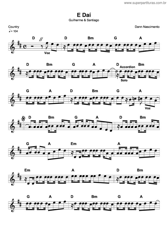 Partitura da música E Daí v.3