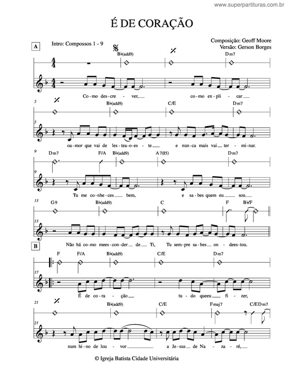 Partitura da música É De Coração