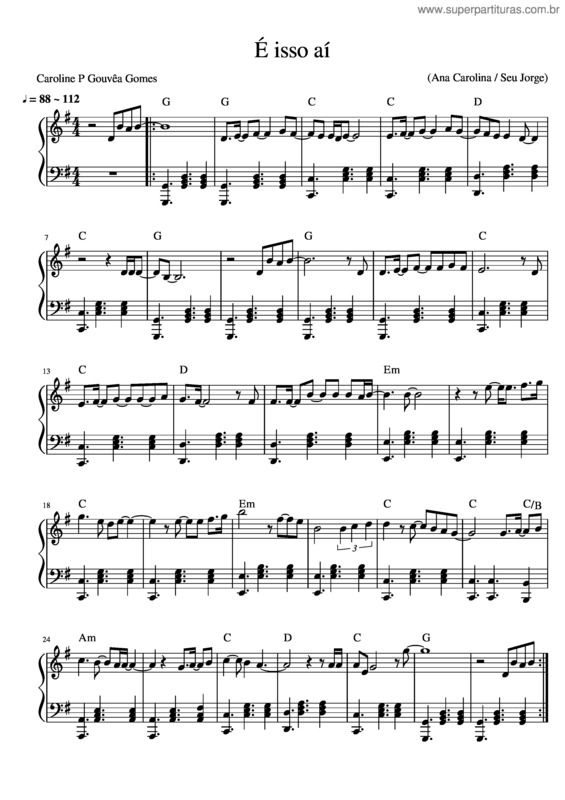 Partitura da música É Isso Aí.