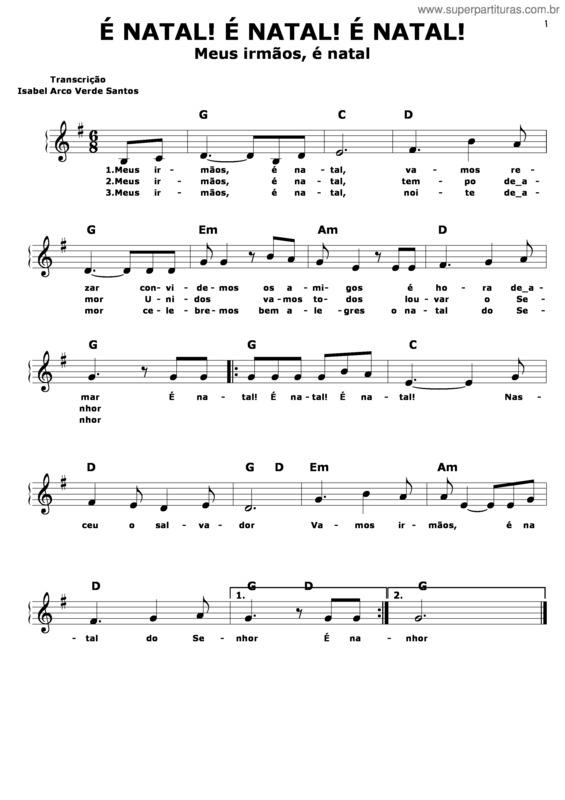 Partitura da música É Natal! É Natal! É Natal!