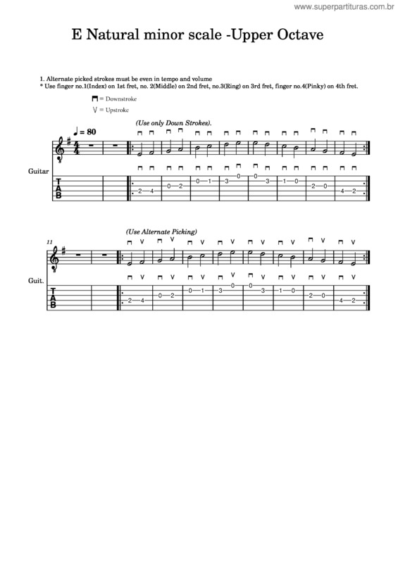 Partitura da música E Natural Minor Scale Upper Octave