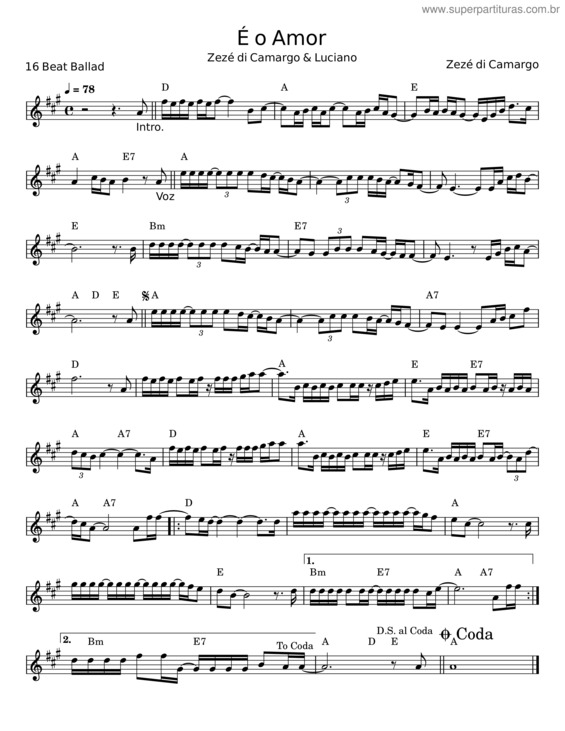 Partitura da música E O Amor v.7