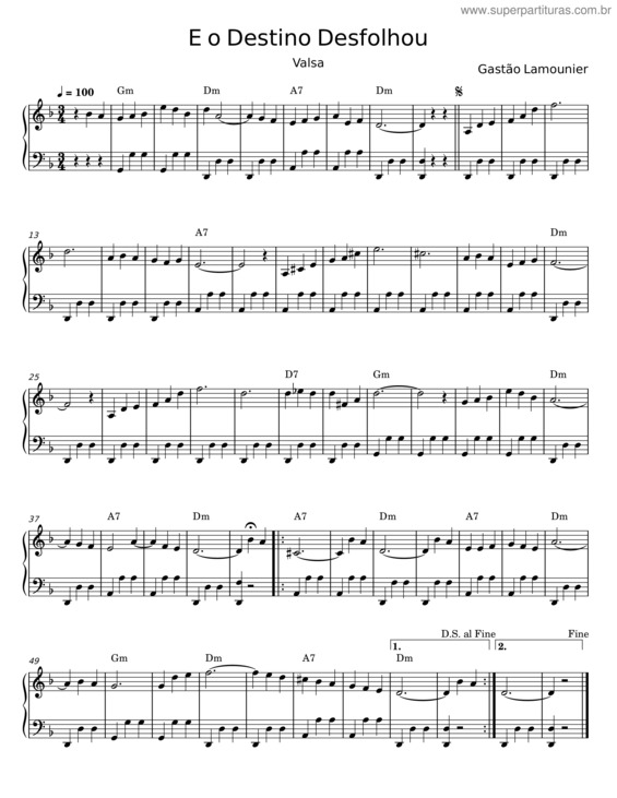 Partitura da música E O Destino Desfolhou v.11