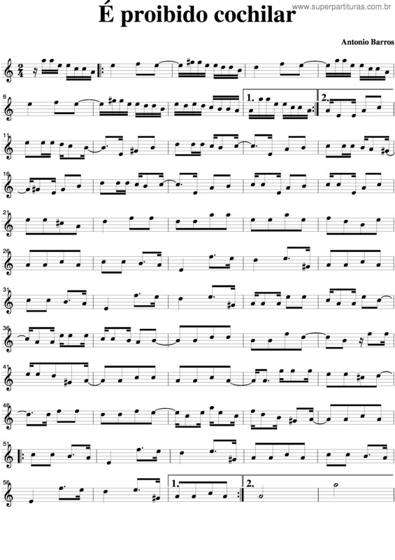 Partitura da música É Proibido Cochilar