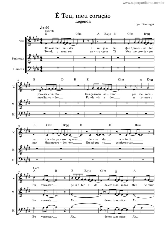 Partitura da música É Teu, Meu Coração