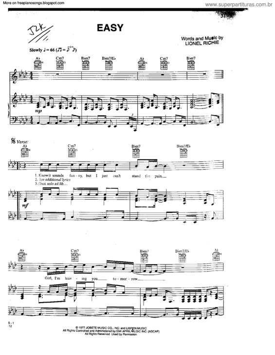 Partitura da música Easy v.6