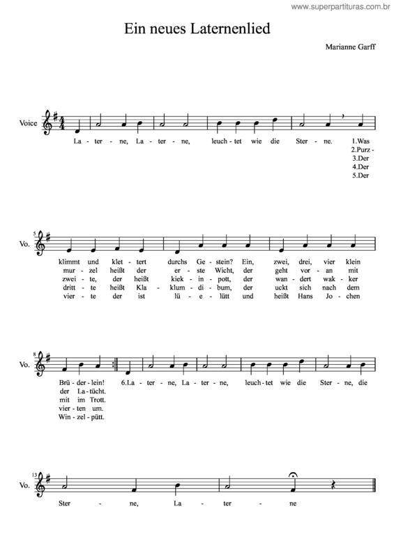 Partitura da música Ein Neues Laternenlied