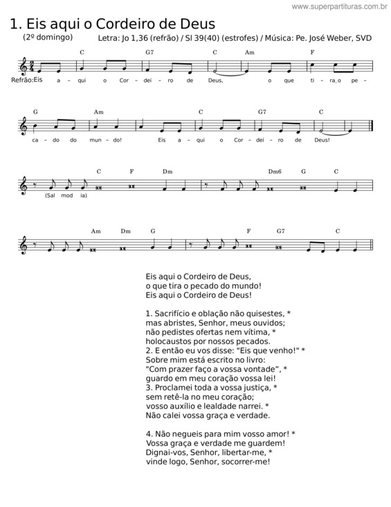 Partitura da música Eis Aqui O Cordeiro De Deus