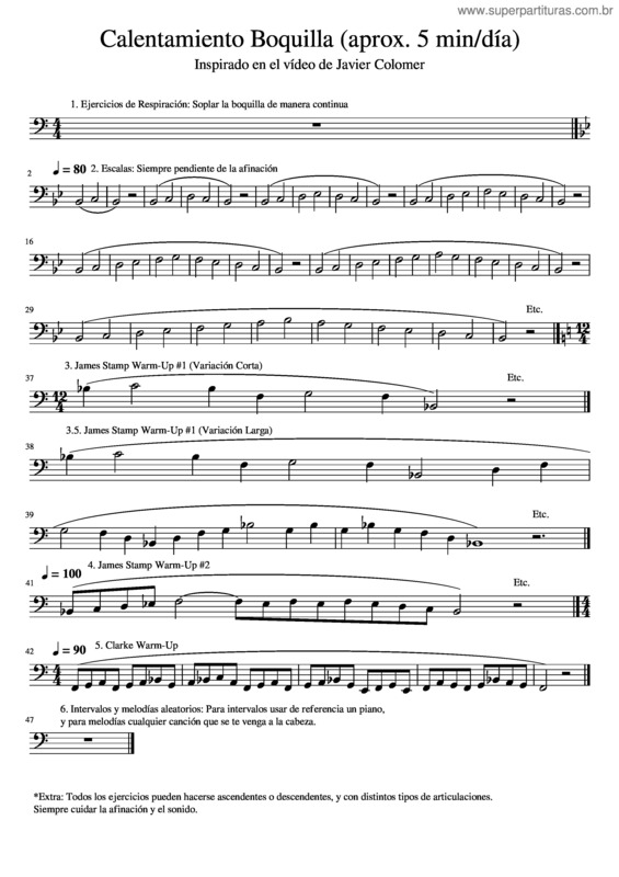 Partitura da música Ejercicios Boquilla Para Trombón / Mouthpiece Exercises For Trombone