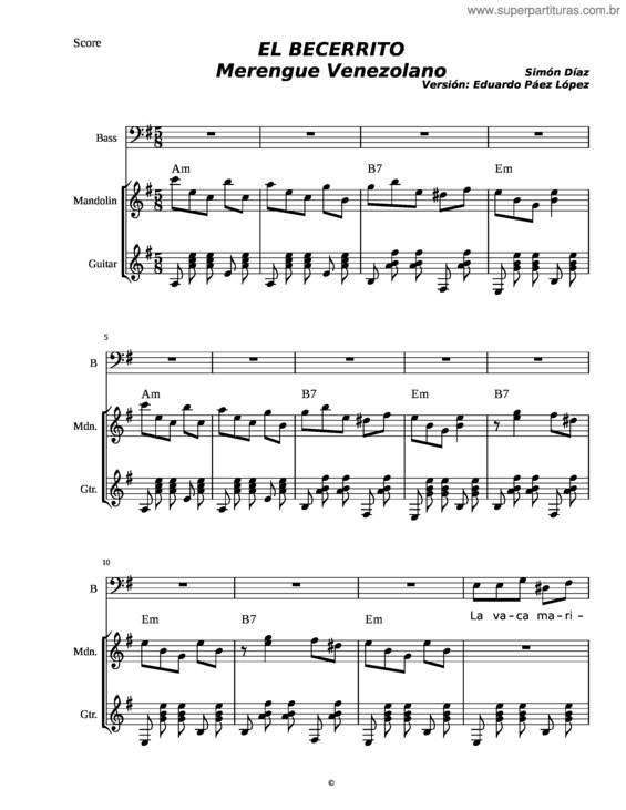 Partitura da música El Becerrito Xml