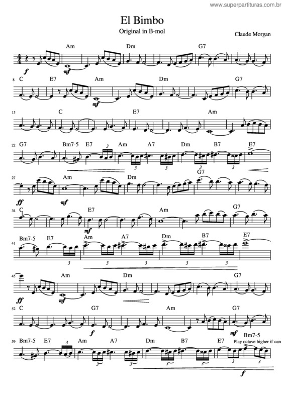 Partitura da música El Bimbo Eb