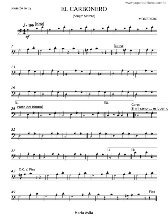 Partitura da música El Carbonero