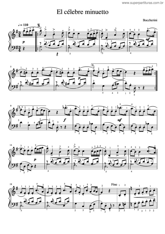 Partitura da música El Célebre Minuetto