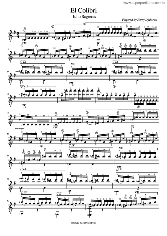 Partitura da música El Colibri