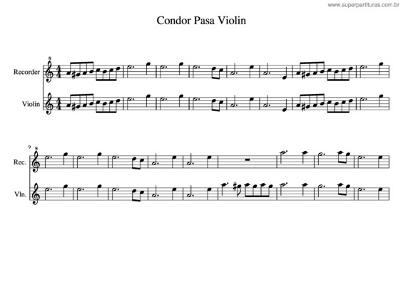 Partitura da música El Condor Pasa Violin Y Flauta