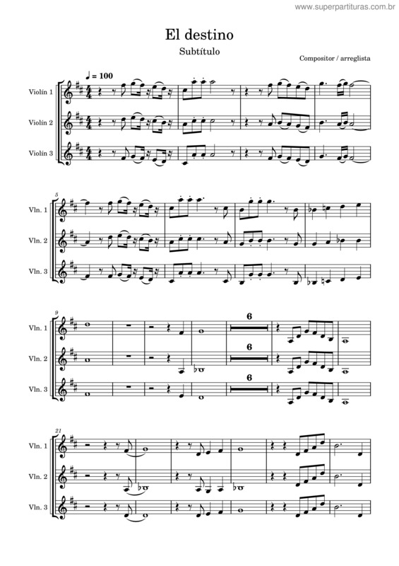 Partitura da música El Destino