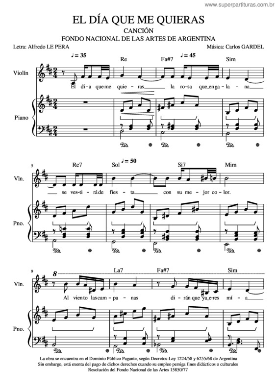 Partitura da música El Día Que Me Quieras v.14