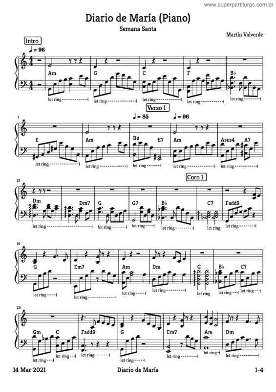 Partitura da música El Diario De María