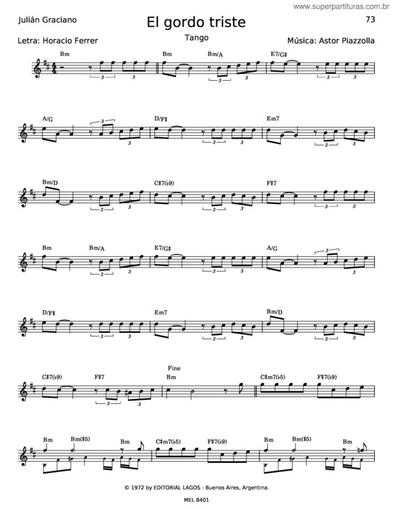 Partitura da música El Gordo Triste v.2